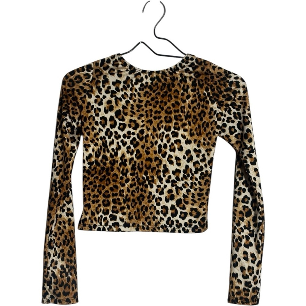 Unbranded Leopard Print Brown/Black Long Sleeve Stretchy Fitted Women's Crop Top - Picture 14 of 16
